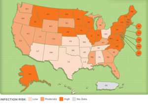 map of dog infection risk from lyme disease